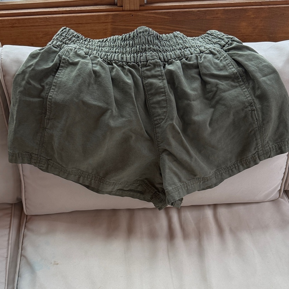 aerie Olive High-Waist Smocked Waistband Casual Shorts